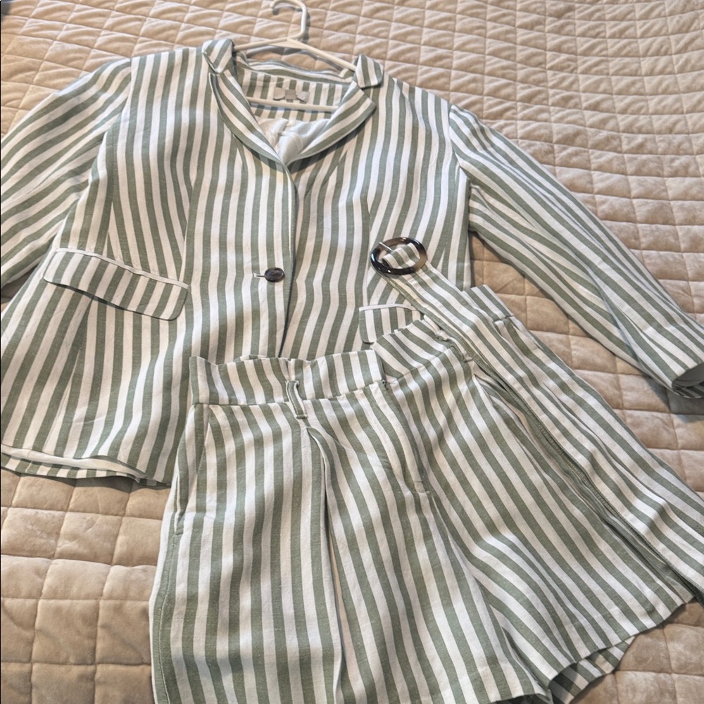 LOFT Green and White Striped Pantsuit
